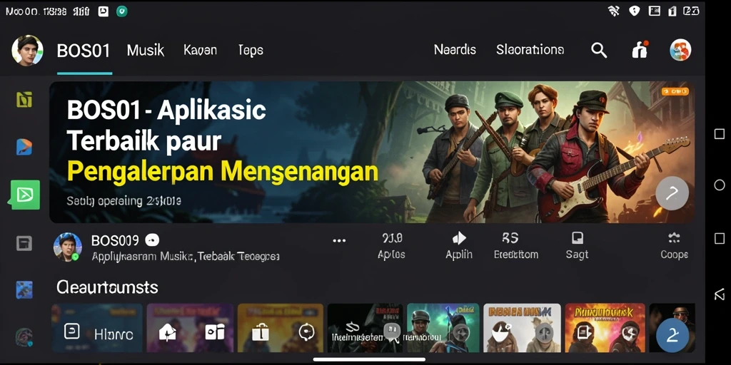 Screenshot utama BOS01 menampilkan pengguna yang sedang berinteraksi dengan alat musik virtual.