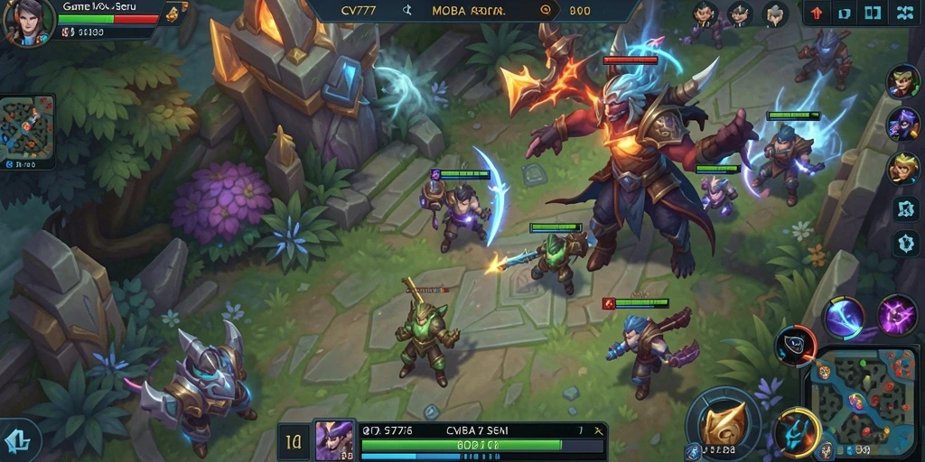 Screenshot gameplay CV777 menampilkan aksi seru dalam pertarungan MOBA.