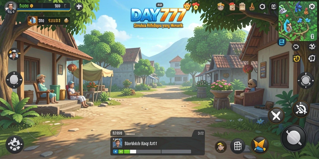 Screenshot gameplay DAY777 yang menunjukkan simulasi kehidupan yang mendetail.