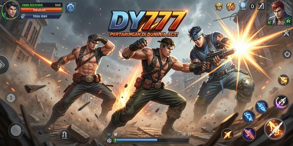 Screenshot DY777 menampilkan pertarungan seru dengan karakter aktif.