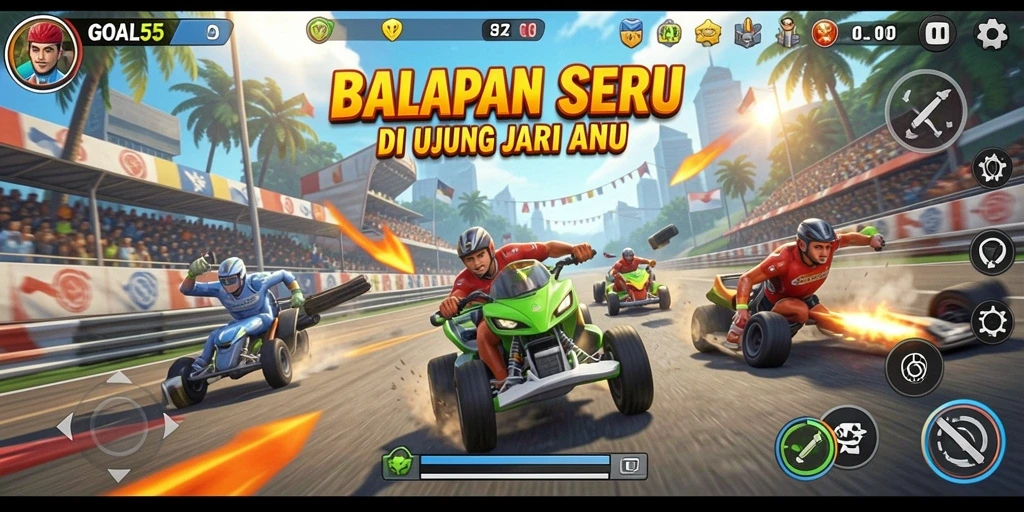 Tampilan menarik dari gameplay Racing GOAL55 yang mendebarkan.