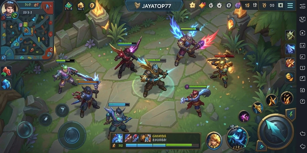 Tampilan seru dari gameplay JAYATOP77 dengan pertempuran intens.