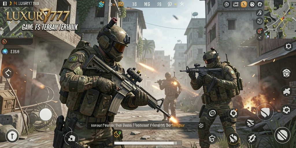 Screenshot gameplay <strong>LUXURY777</strong> yang menampilkan aksi tembak-menembak yang mendebarkan.