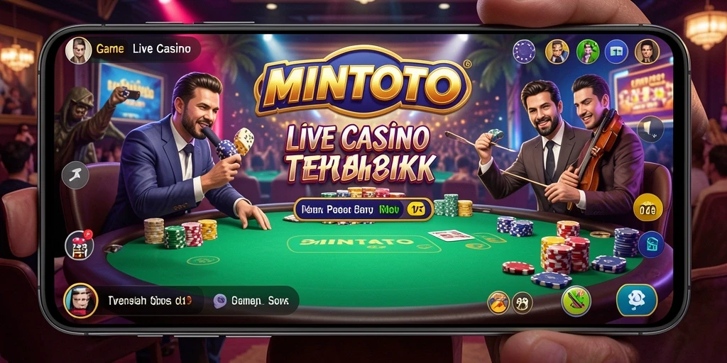 Screenshot MINTOTO menunjukkan dealer live dalam aksi di permainan kasino.