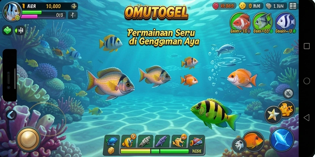 Tangkapan layar menampilkan aksi seru dalam OMUTOGEL - Tembak Ikan.