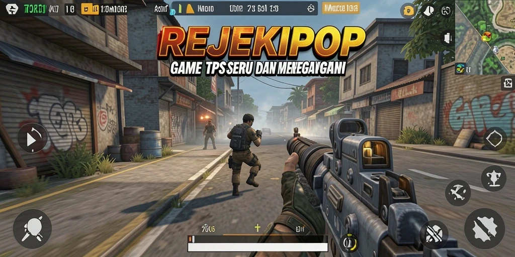 Screenshot gameplay REJEKIPOP menampilkan aksi seru dalam gaya TPS.
