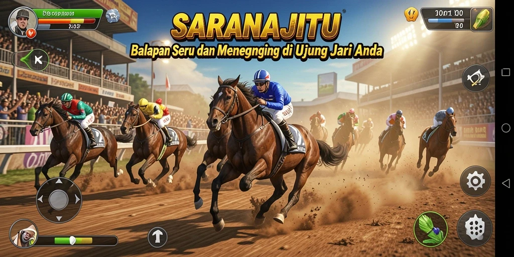 Tampilan gameplay mendebarkan dalam SARANAJITU dengan kendaraan melaju kencang.